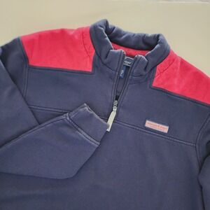 Vineyard Vines blue red 1/4 zip pullover sweater corduroy shoulders mens size M‎